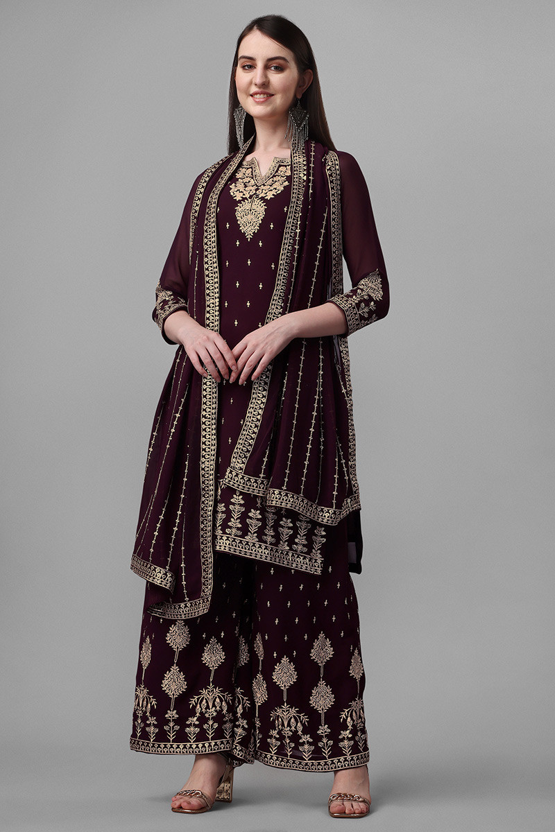 Festival Wear Georgette Wine Maroon Palazzo Suit LSTV124622