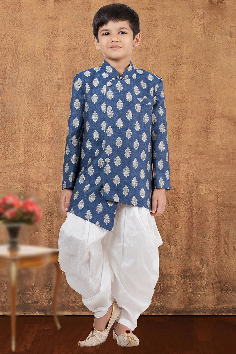 Festival Wear Jacquard Royal Blue Boys Kurta Pajama