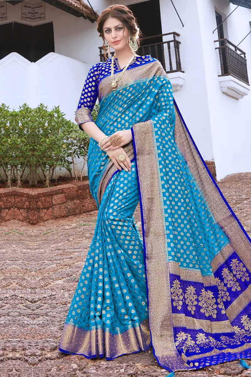 Shaily Women's Off White Nylon Silk Ethnic motifs with Golden Zari Border  and Tassels Saree-S_SAMARPAN433SR01