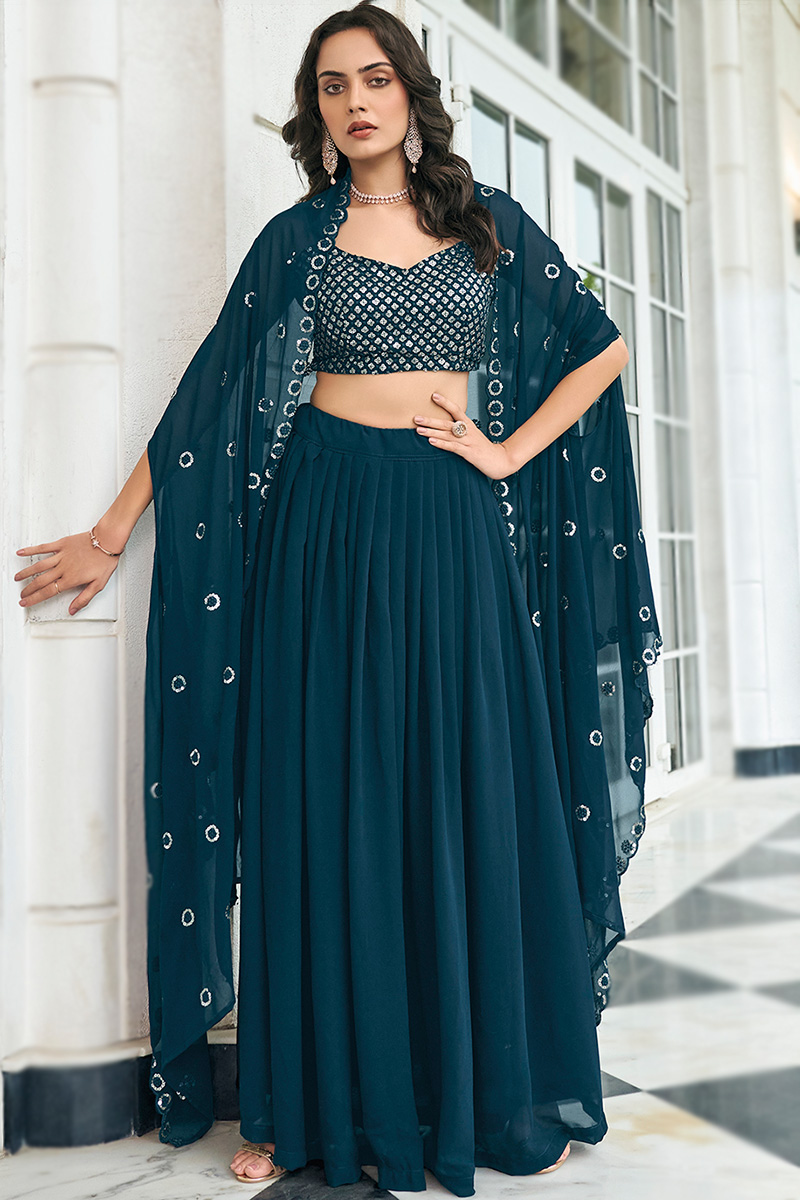 Flared Style Prussian Blue Georgette Lehenga Choli 