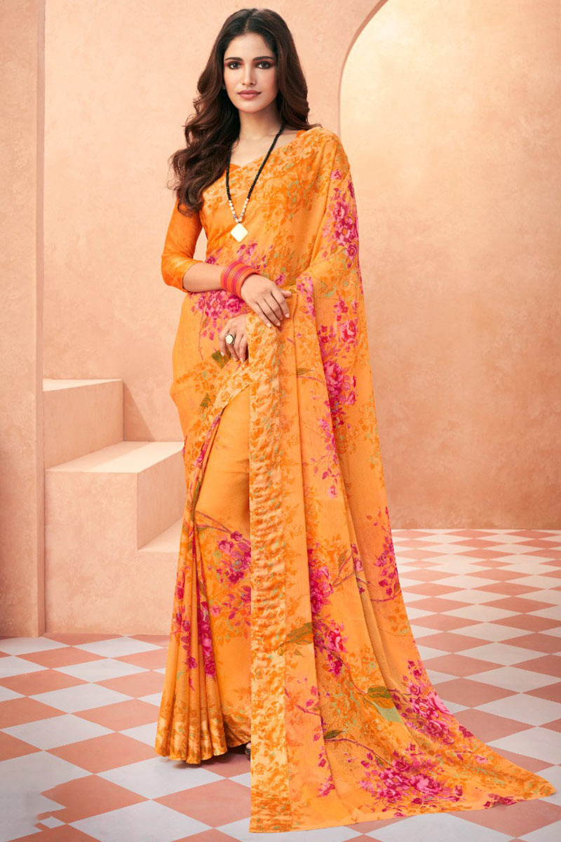 Floral print chiffon saree online online
