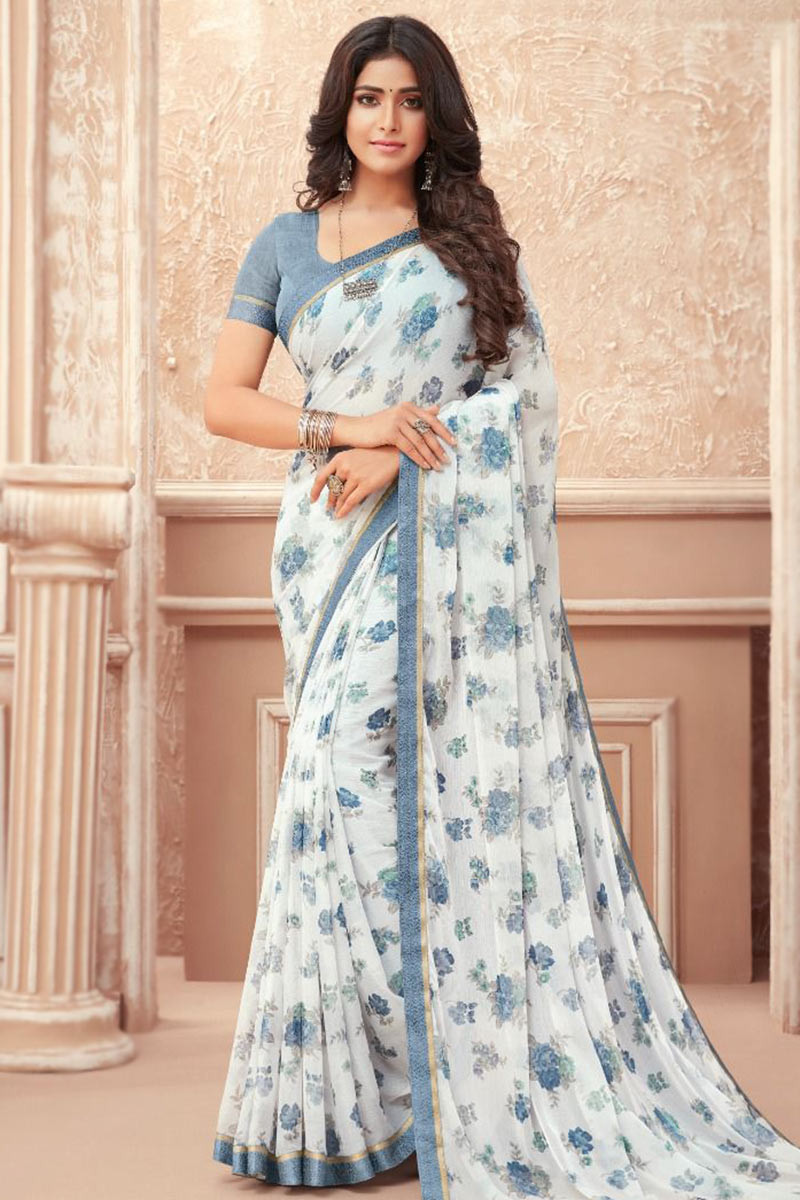 Floral print chiffon saree online outlet