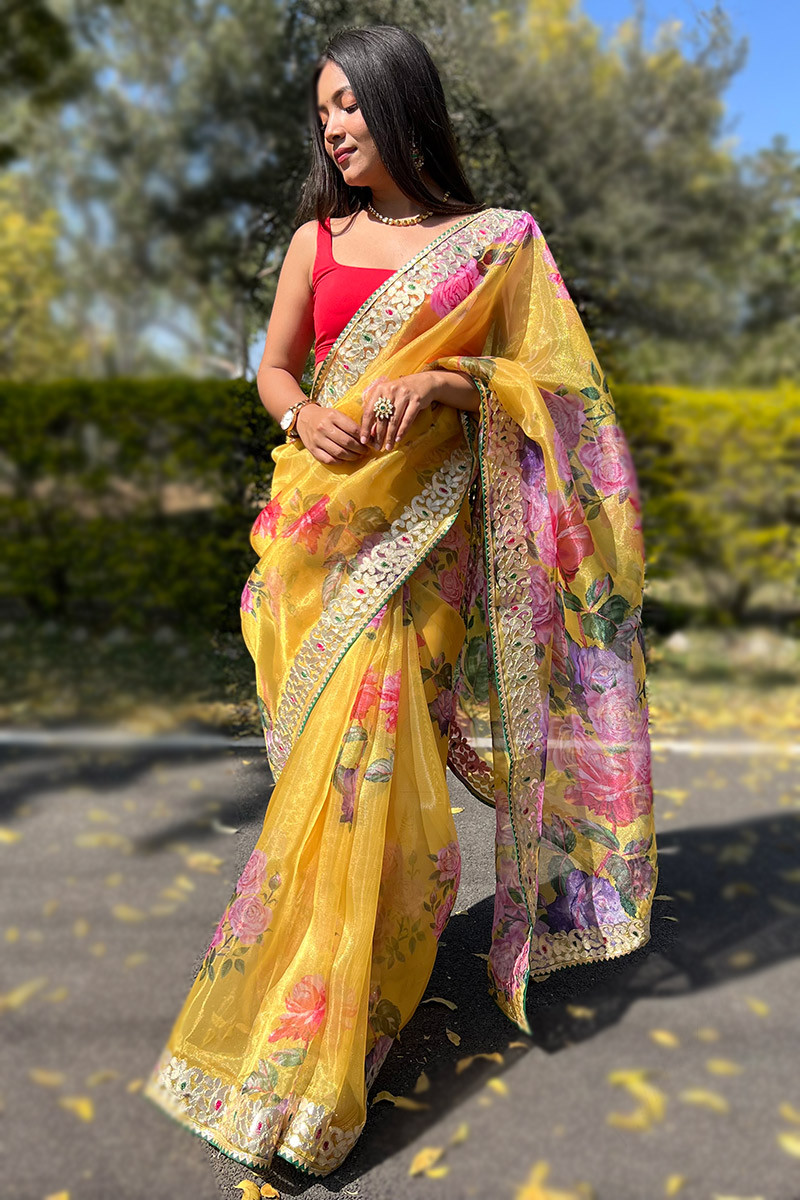 Buy Dandelion Yellow Organza Saree online-Karagiri – Karagiri Global