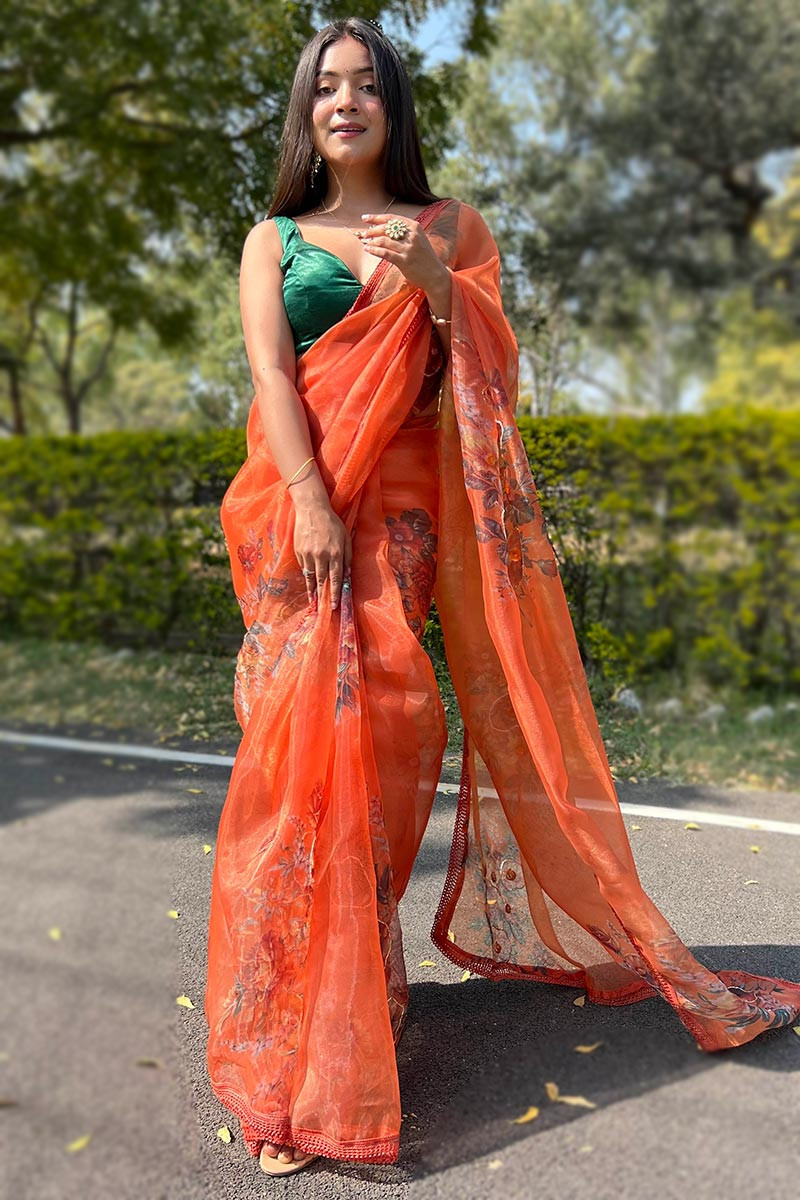 Organza floral sarees online best sale