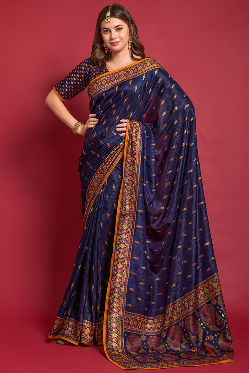 Royal blue silk saree new arrivals for wedding