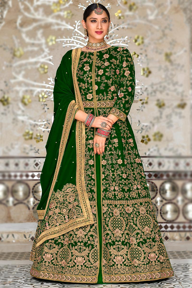 Women's Jeev Gold-Silver Brocade Lehenga - Forest Green colour – HEMANG  AGRAWAL