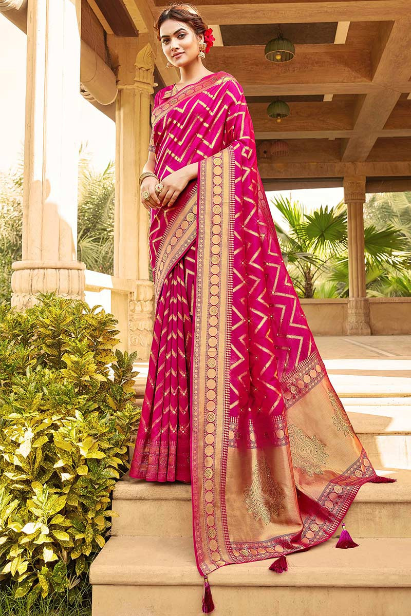 Hot Pink Applique Chanderi Saree – For Sarees