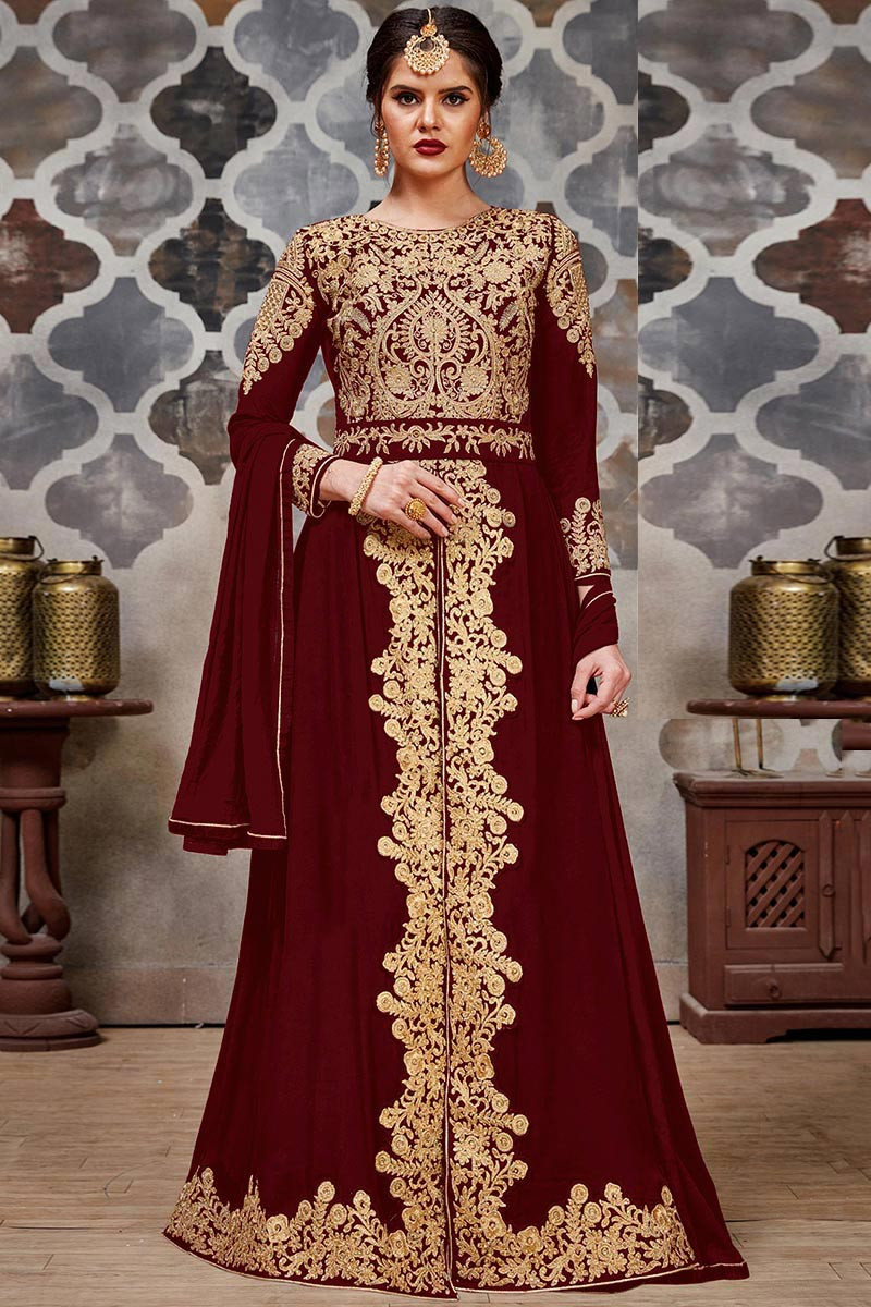 Buy Georgette Anarkali Suit With Skirt In Maroon Color Online LSTV05674 Andaaz Fashion