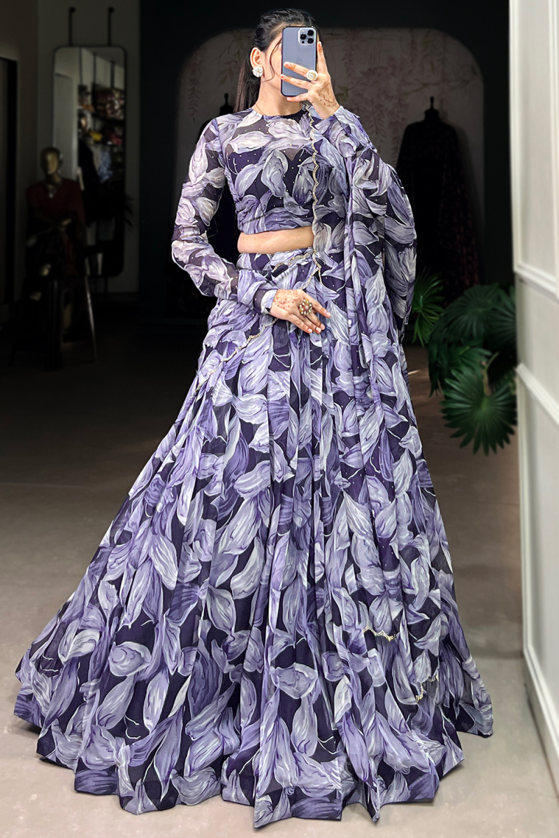 Georgette Black Lehenga with Printed Work for Diwali
