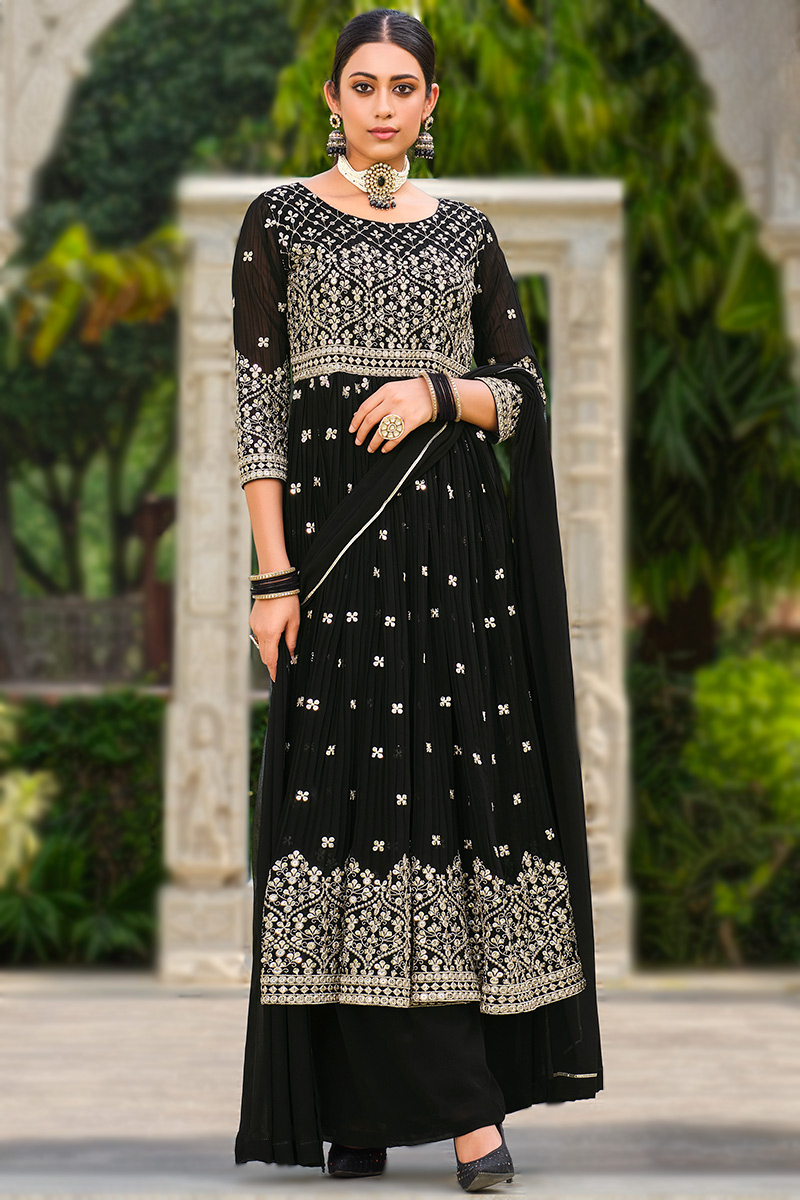 Georgette Black Zari Embroidered Palazzo Suit 