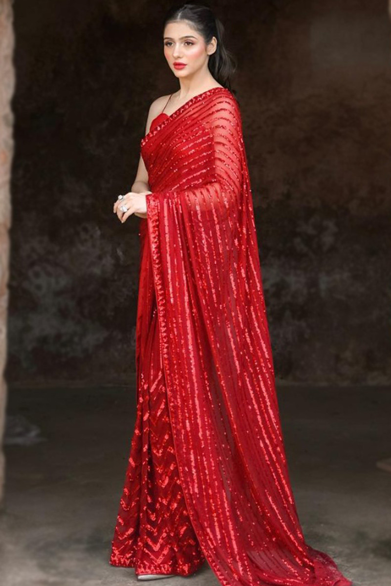 Red partywear saree cheap