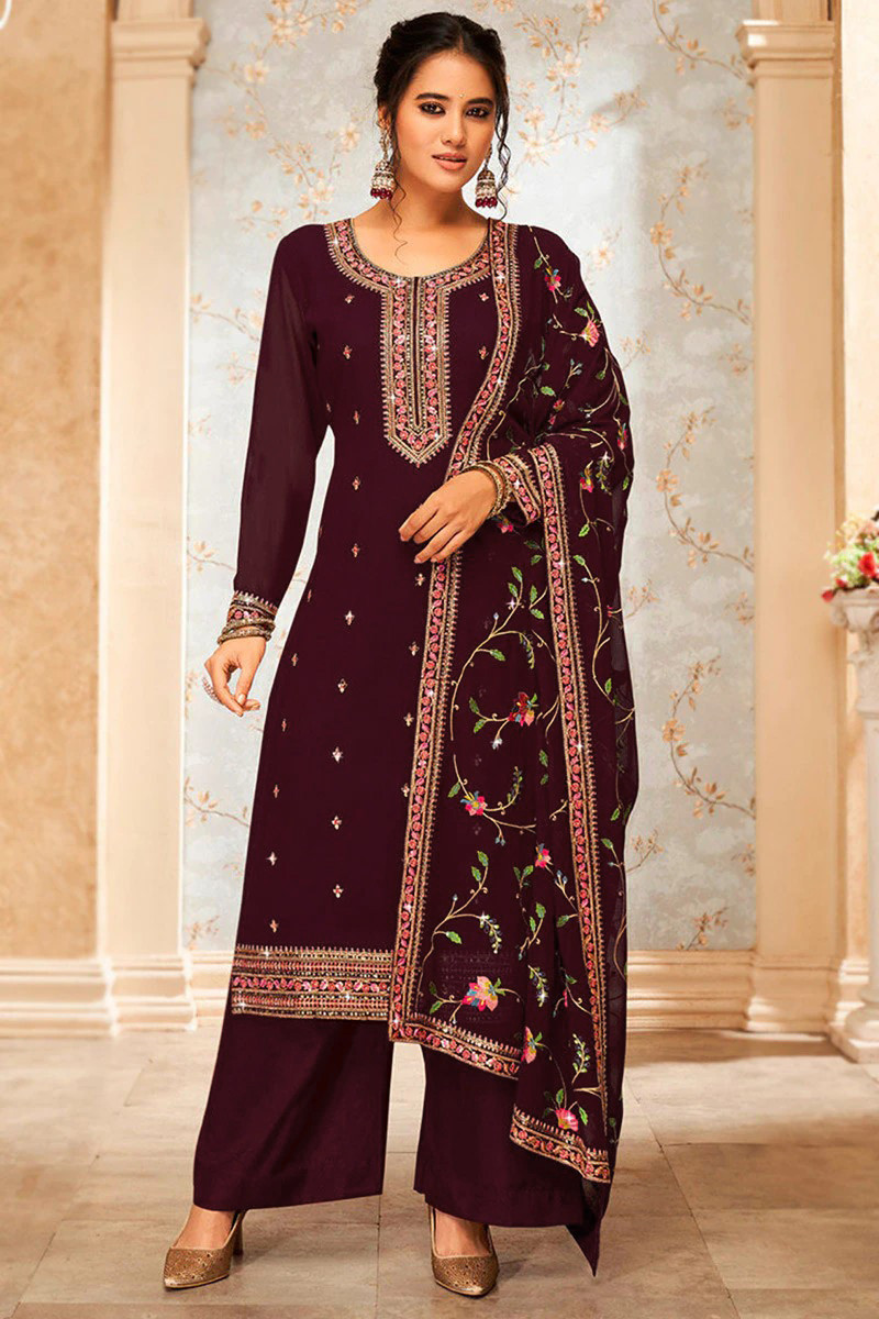 Maroon new arrivals palazzo suit
