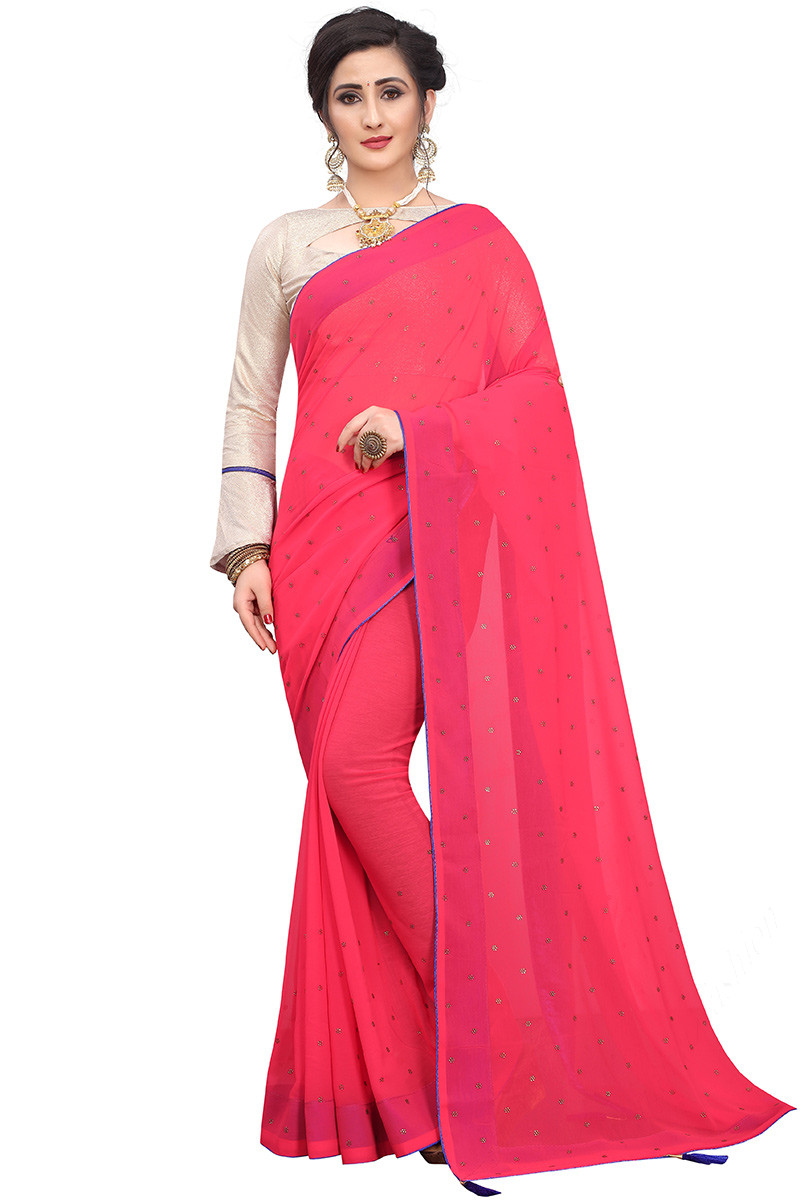 Hot Pink Patola Printed Dola Silk Saree With Embroidered Blouse – MySilkLove