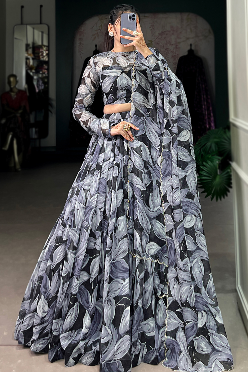 Georgette Light Purple Lehenga with Printed Work for Diwali