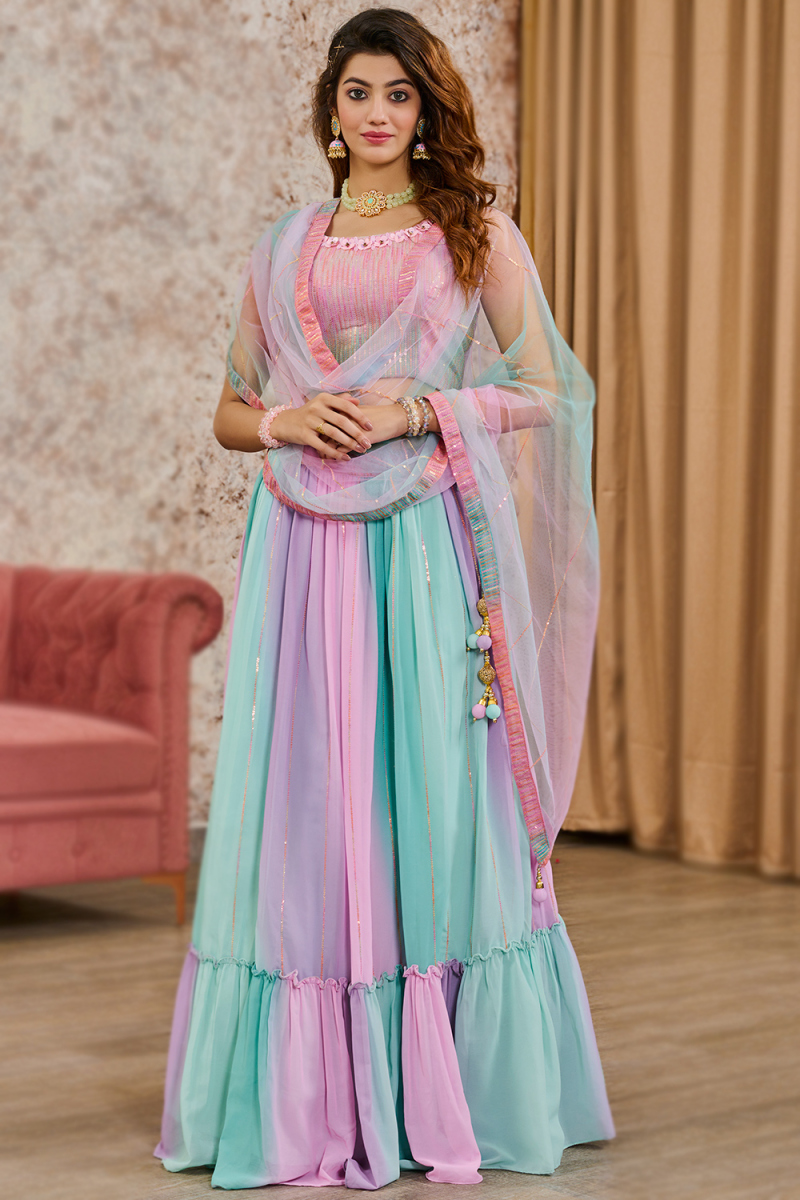 Multi Color Georgette Flared Style Lehenga