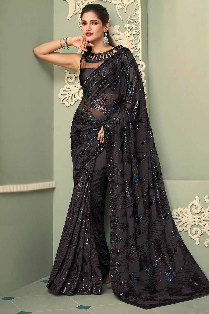 Saree Indian Party Wear Wedding Designer Pakistani Bollywood Black Saree  Blouse | eBay