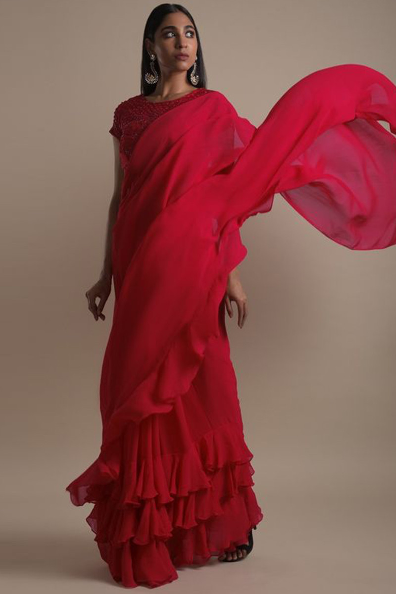 Ruffle store saree style
