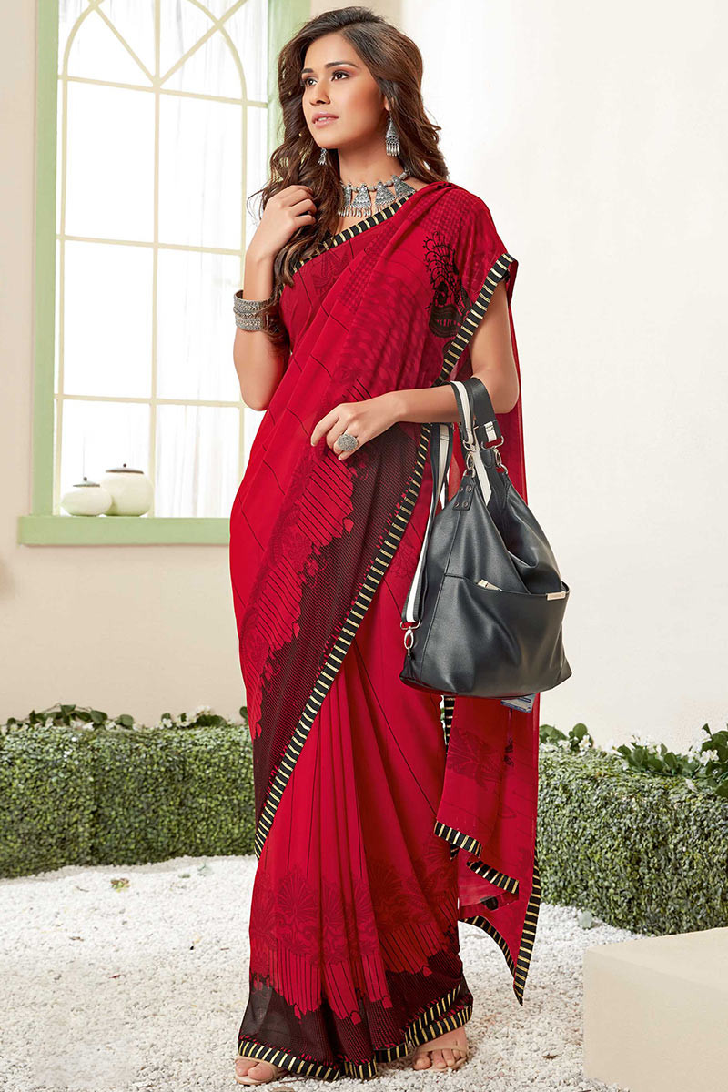 Laxmipati Jute Georgette Red & Black Saree (R-904) in Chennai at best price  by Ajantha Textiles And Sarees - Justdial