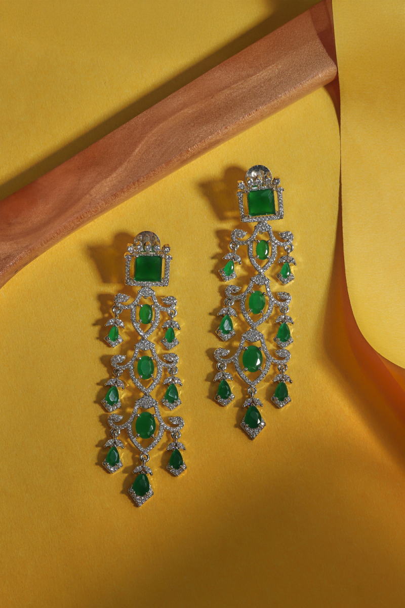 Glamorous Emerald And Diamond Statement Earrings