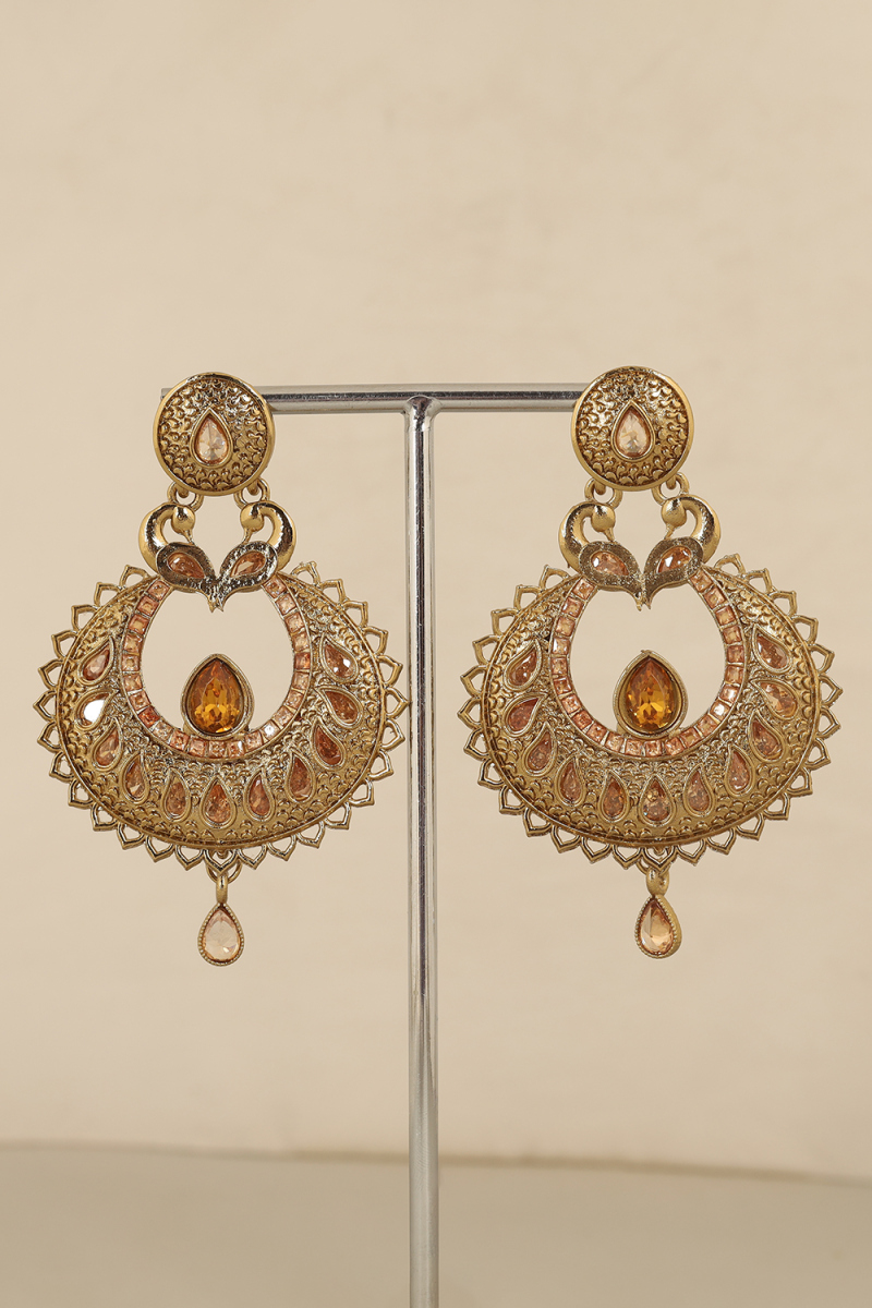 Kundan Work Gold Earrings with Premium Gold-Plated Finish