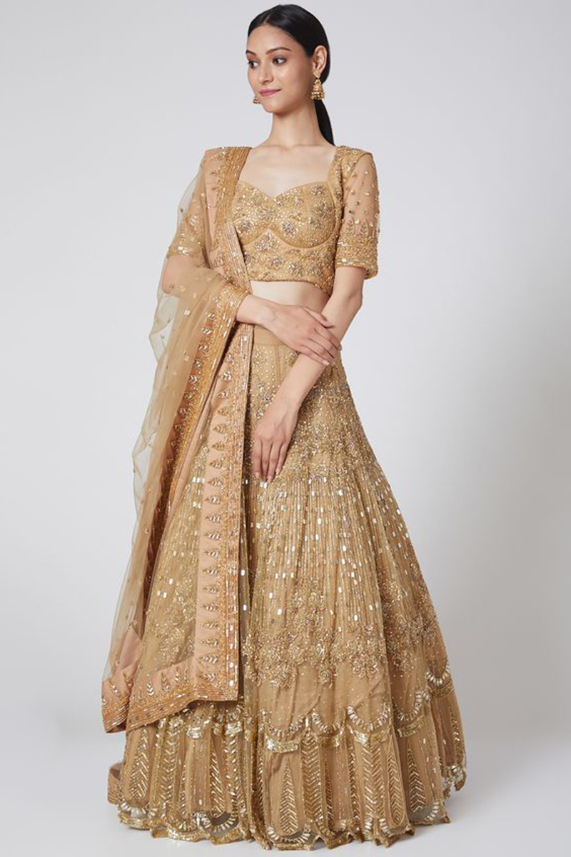Net Gold Thread Embroidered Lehenga for Wedding 