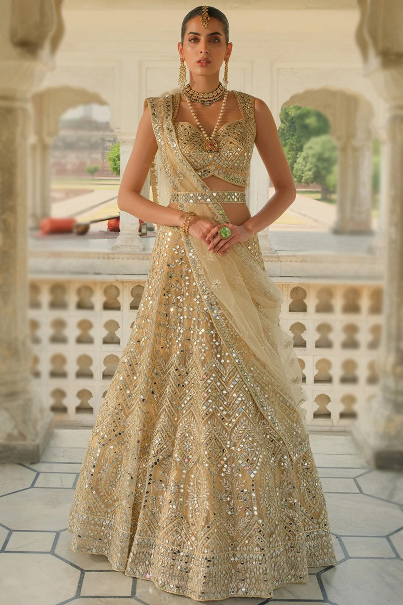 Gold Multi Heavy Embroidered Pure Georgette Lehenga – Maharani