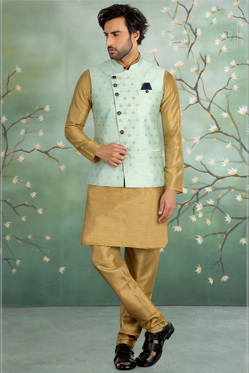 Fashion Outfits Plain Gold Men Kurta Pajama MKPA01005