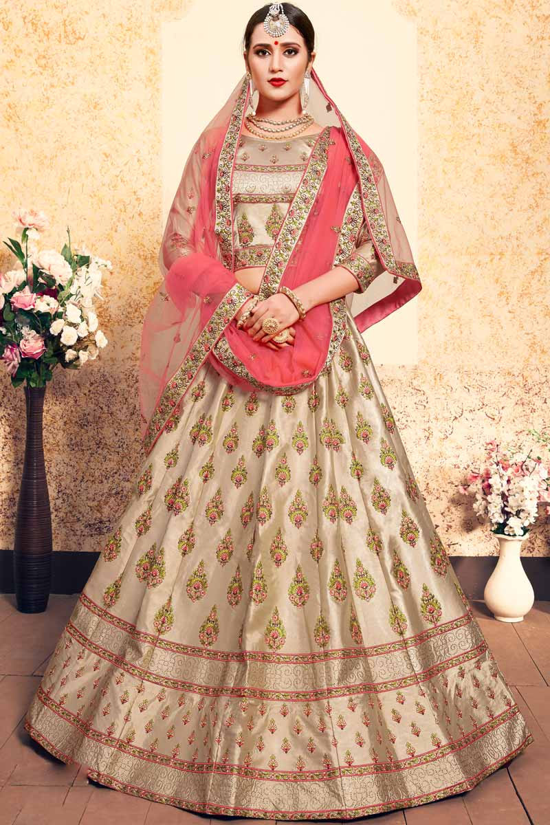 Peach-coloured and golden lehenga choli with dupatta this piese are art  silk blouse and next fabric lehenga choli available at | wholesale textile