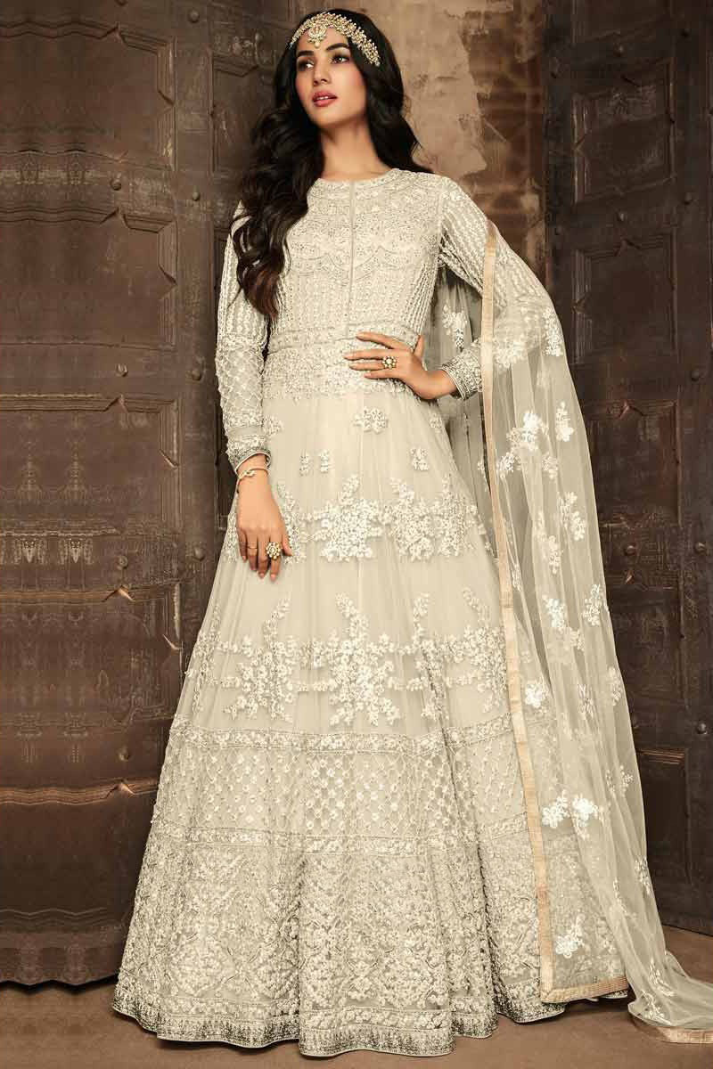 Women Designer Long Gown White Anarkali Kurti Dupatta Beautiful Flared  Kurti 10X | eBay