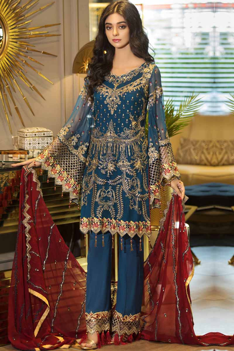 Buy Gorgeous Steel Blue Straight Pant Suit Online LSTV02204