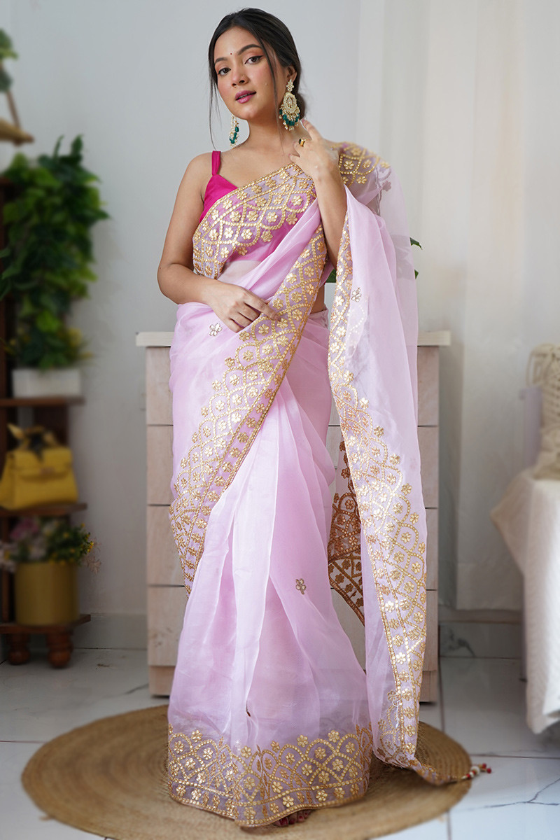 gota patti embroidered organza lavender pink saree sarv161878 1