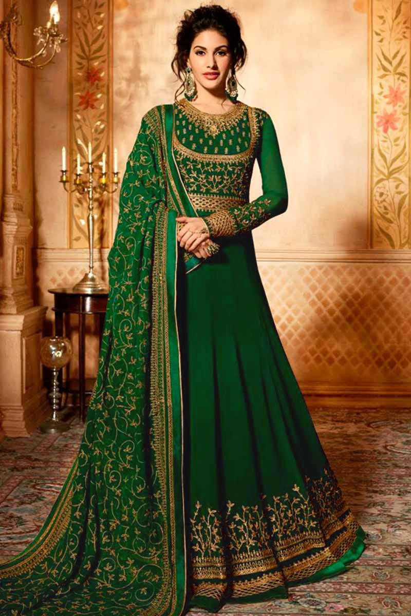 Green printed georgette anarkali suit for wedding - G3-WSS37953 |  G3fashion.com