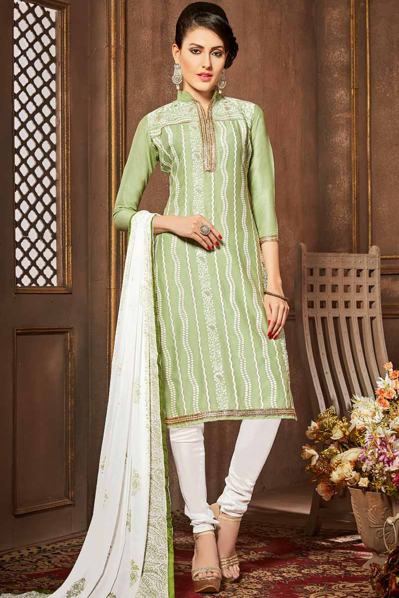 Buy Suits for Eid cotton Green churidar suit LSTV01116