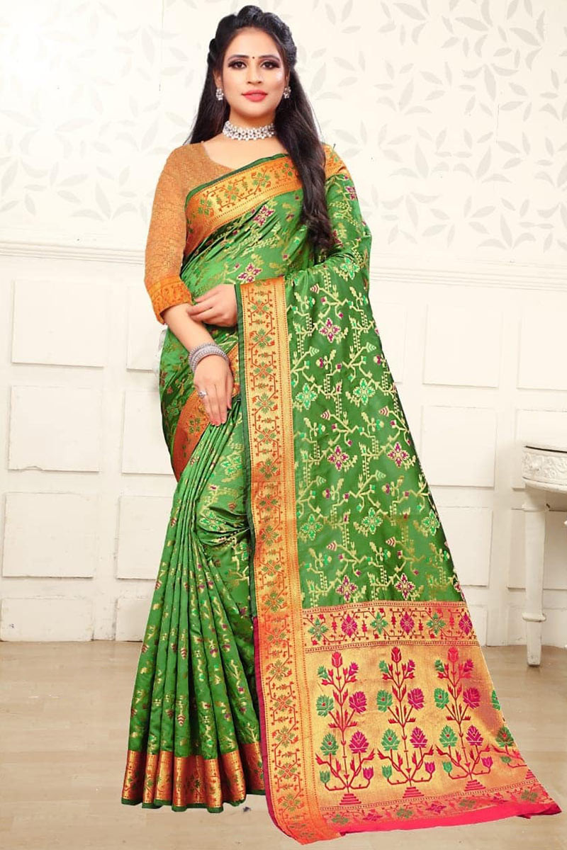 Green Banarasi Silk Wedding Wear Saree