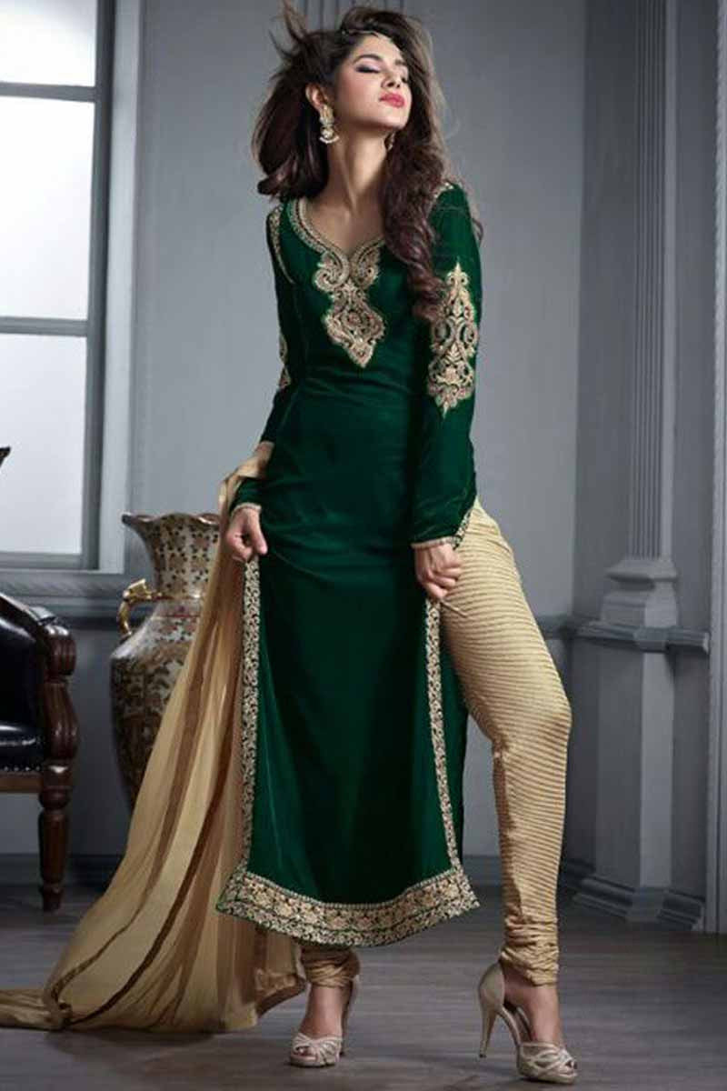 Women's Wear Stylish Olive Green Color Heavy Fox Georgette Casual Wear Salwar  Suit