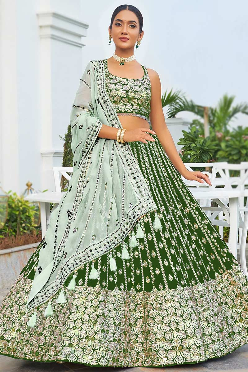 Green Georgette Sequins Embroidered Lehenga