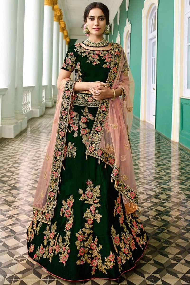 Buy Zaqe Zone Women Pink Embroidered Velvet Lehenga Choli Online at Best  Prices in India - JioMart.