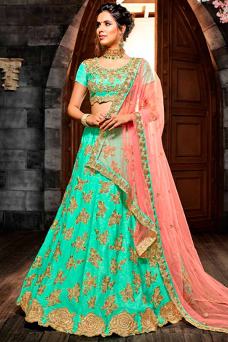 Peach and Green Color Combination Wedding Collection Lehenga Choli With  Rani Dupatta :: MY SHOPPY LADIES WEAR