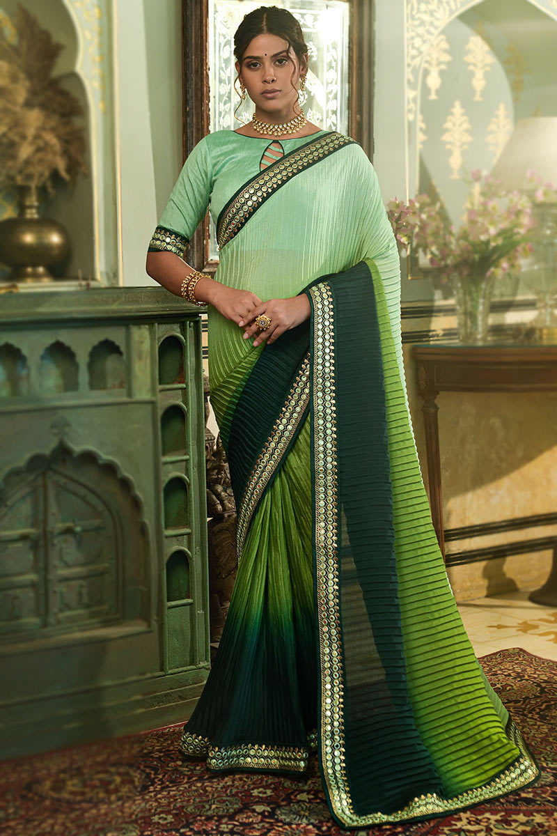Green Ombre Chinnon Printed Saree