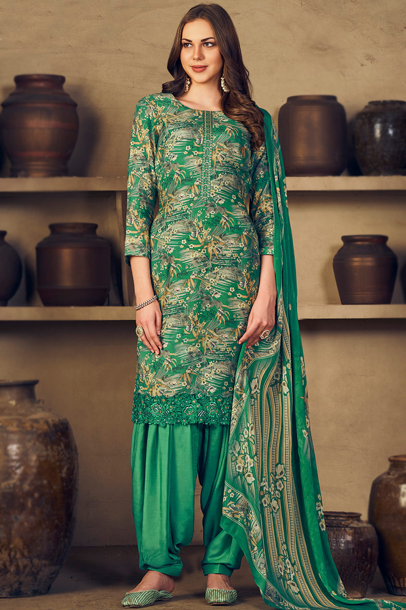 Green Printed Silk Casual Wear Straight Cut Salwar Suit LSTV126615