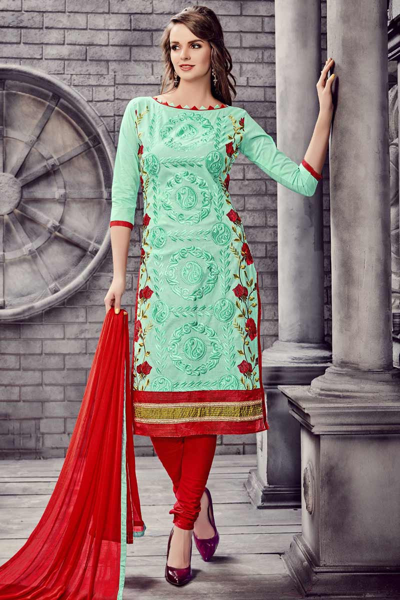 Readymade Collection hand Embroidered Green churidar suit LSTV01247