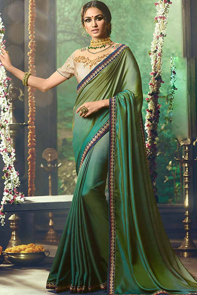 Buy Green Silk Saree With Silk Blouse Online SARV01076 Andaaz Fashion