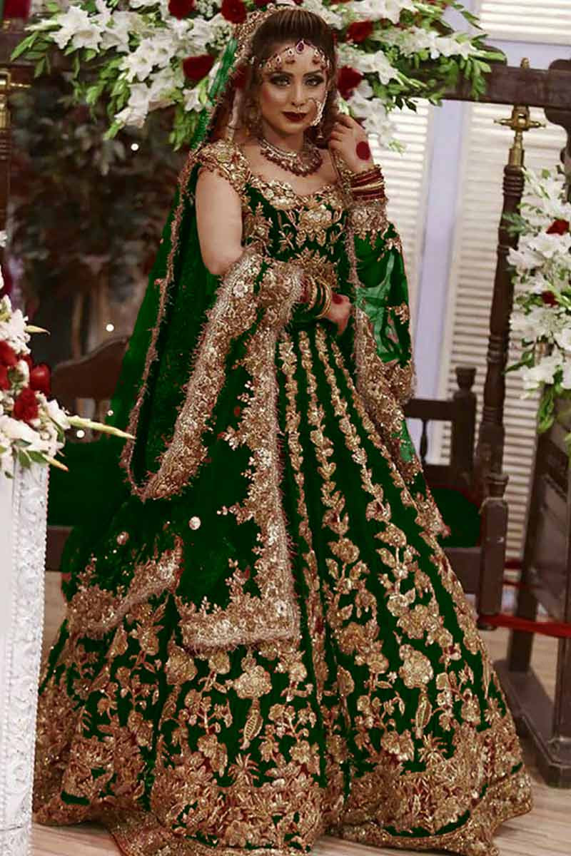 Wedding Wear Printed Ladies Dark Green Banarasi Jacquard Silk Lehenga Choli  Set at Rs 600 in Amreli