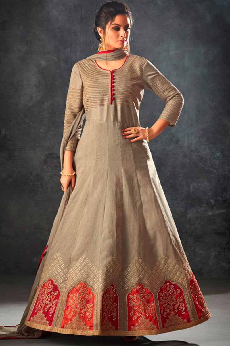 Glorious Grey Colored Designer Gown, Anarkali salwar kameez, online  shopping