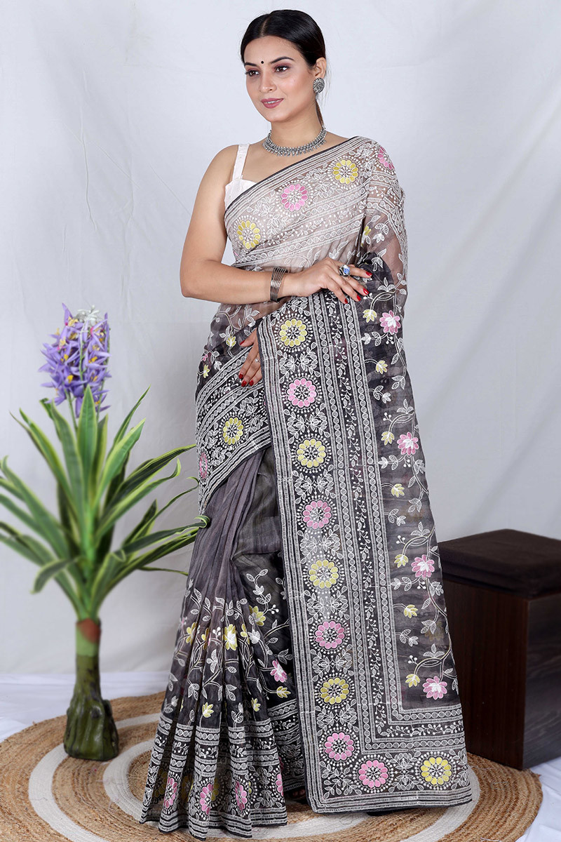 Organza chikankari saree 