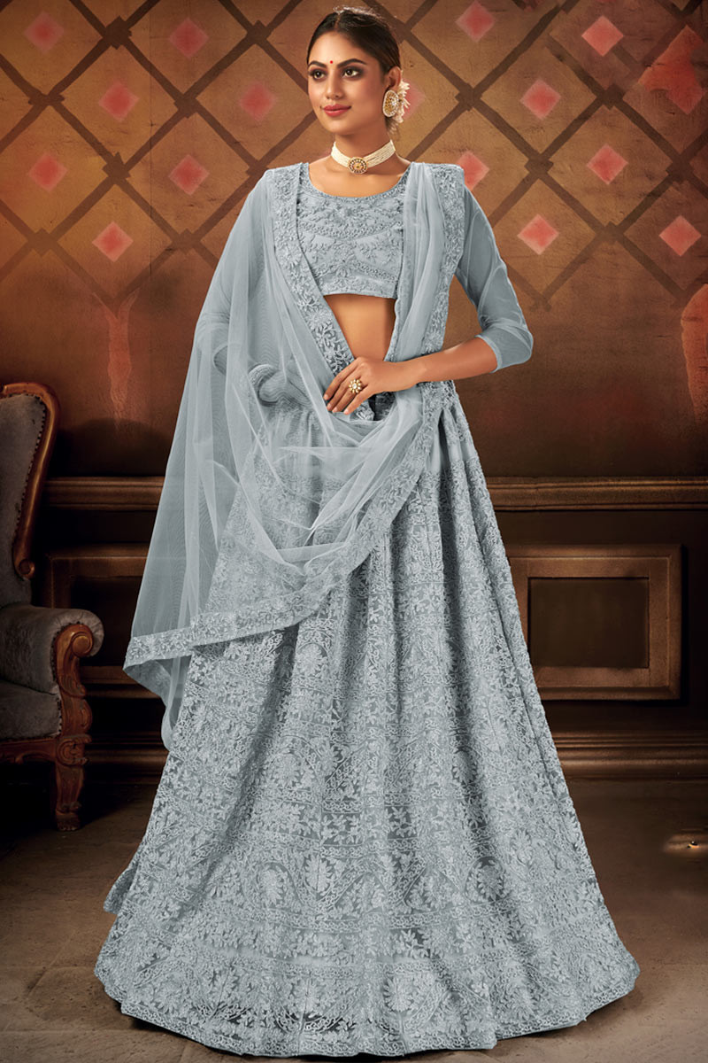 Beautiful Dusty Grey Color Designer Lehenga Choli with Embroidery Sequ –  Sulbha Fashions