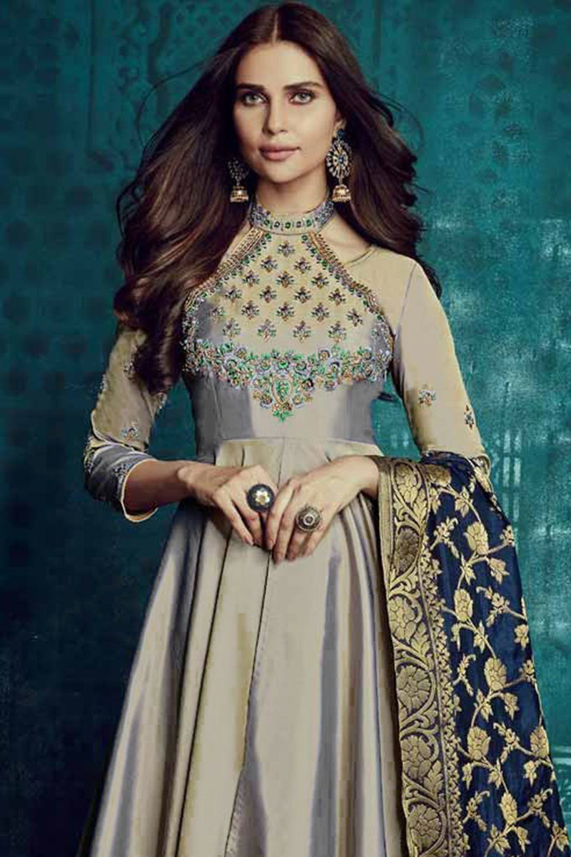 Grey color frock suit on sale