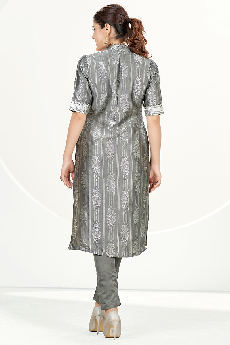 grey silk woven zari straight cut cigarette pants suit lstv125265 3