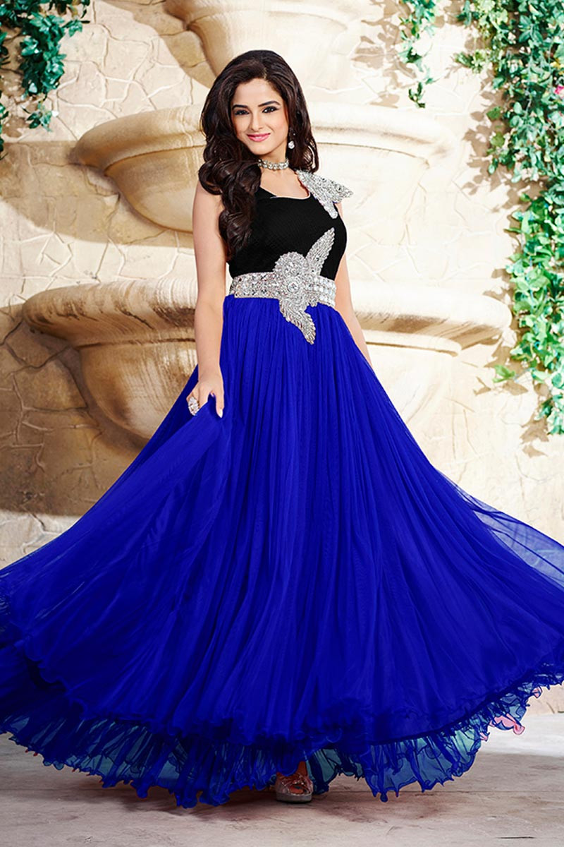 Navy Blue Color Georgette Festive Wear Gown-cheohanoi.vn