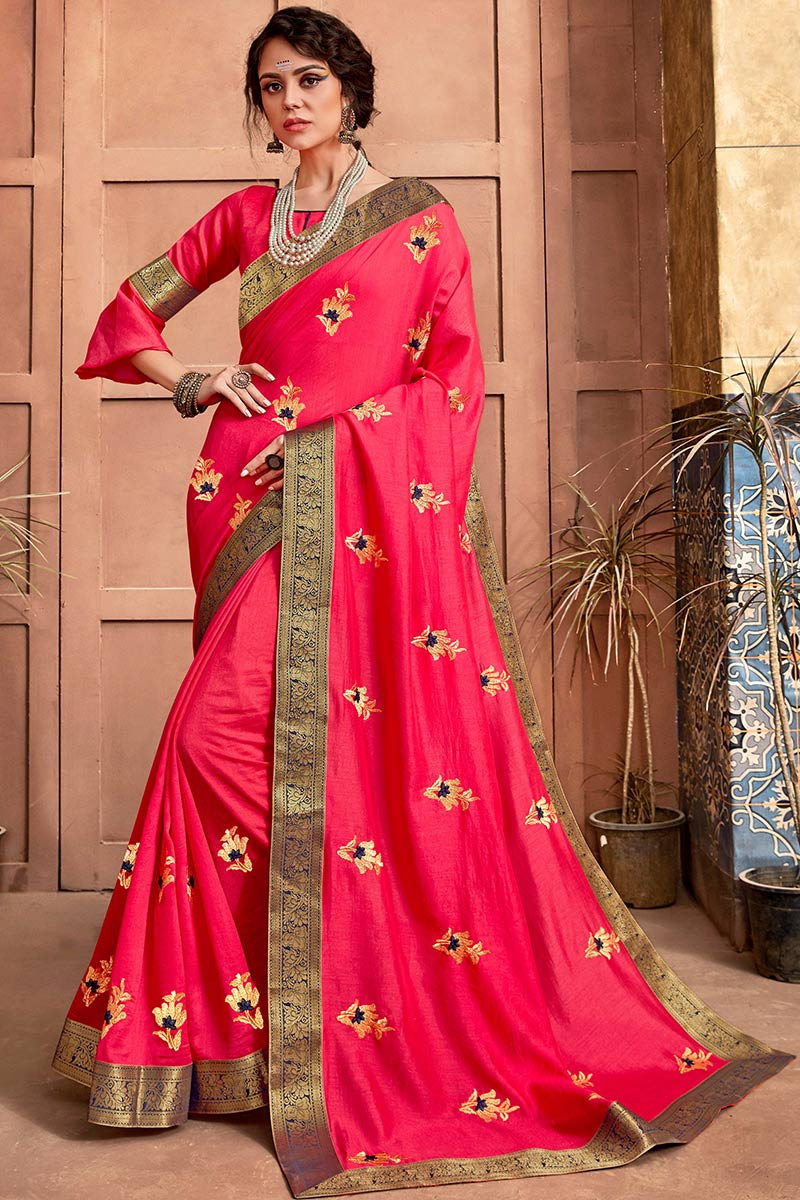 Buy Indian Party Wear Silk Saree In Carrot Pink Color Online SARV03890 Andaaz Fashion